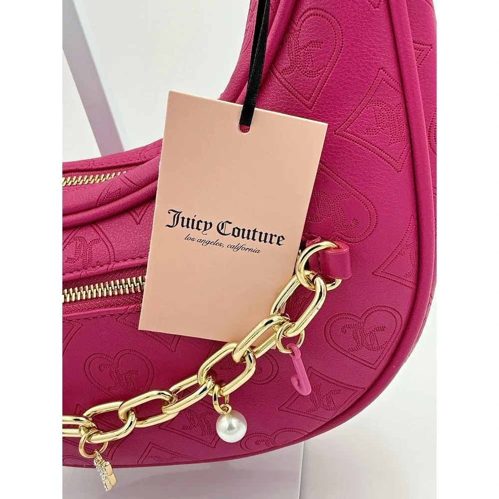 Juicy Couture Top Notch Hobo Shoulder Bag Raspberry Tart Gold Hardware Charms